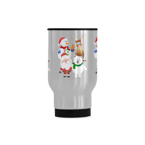 Christmas Gingerbread, Snowman, Santa Claus Travel Mug (Silver) (14 Oz)