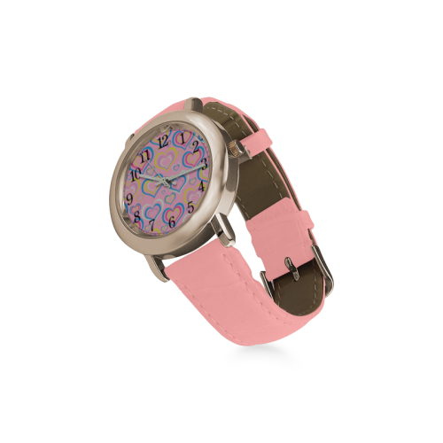 HEARTS PINK LOVE Women's Rose Gold Leather Strap Watch(Model 201)