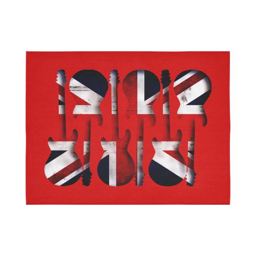Union Jack British UK Flag Guitars Red Cotton Linen Wall Tapestry 80"x 60"