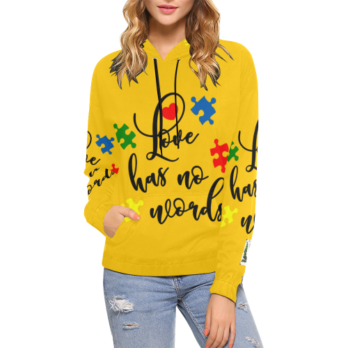Fairlings Delight's Autism- Love has no words Women's Hoodie 53086A5 All Over Print Hoodie for Women (USA Size) (Model H13)
