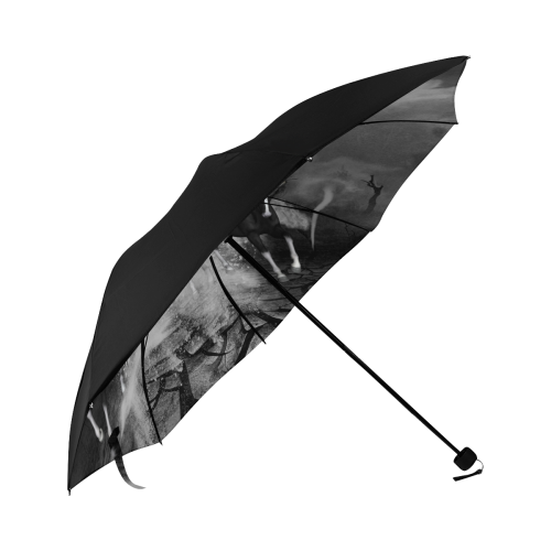 Awesome running black horses Anti-UV Foldable Umbrella (Underside Printing) (U07)