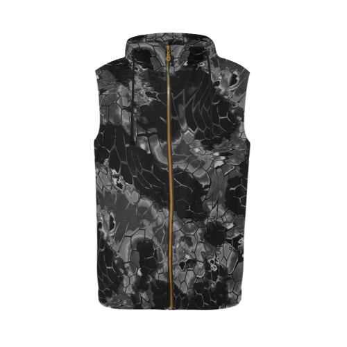 night dragon reptile scales pattern camouflage in dark gray and black All Over Print Sleeveless Zip Up Hoodie for Men (Model H16)