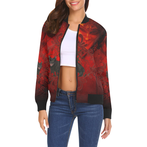 Funny angry cat All Over Print Bomber Jacket for Women (Model H19)
