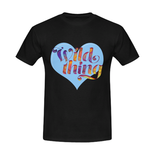 Wild Thing Blue Heart on Black Men's T-Shirt in USA Size/Large (Front Printing Only)