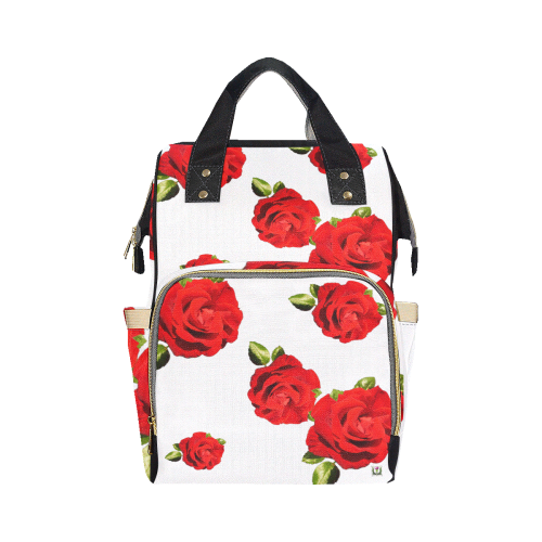 Fairlings Delight's Floral Luxury Collection- Red Rose Multi-Function Diaper Backpack 53086c1 Multi-Function Diaper Backpack/Diaper Bag (Model 1688)