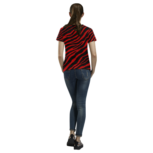 Ripped SpaceTime Stripes - Red All Over Print T-shirt for Women/Large Size (USA Size) (Model T40)