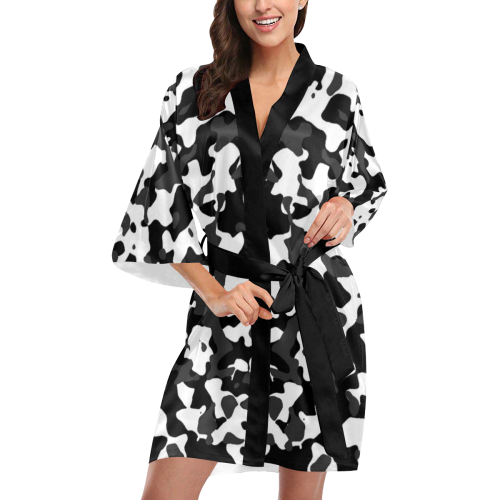 Camouflage Black and White Kimono Robe