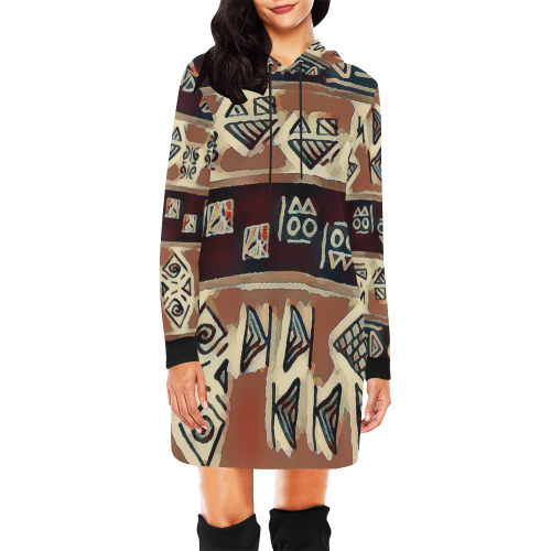 WooBoo Stripes Brown All Over Print Hoodie Mini Dress (Model H27)