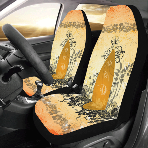 Surfboard with turtles and flowers Car Seat Covers (Set of 2)