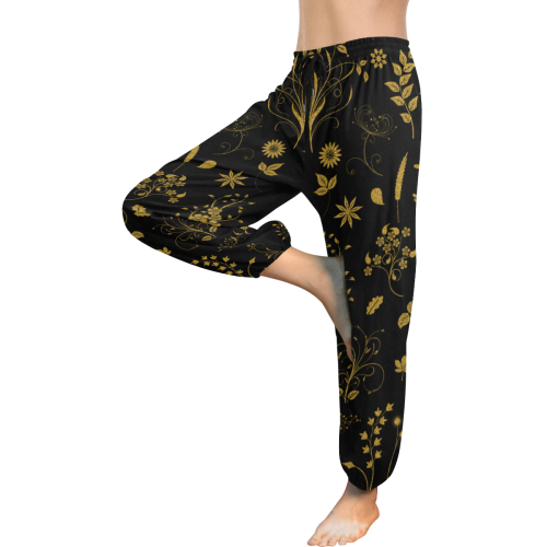 Ethno Floral Elements Pattern Gold 1 Women's All Over Print Harem Pants (Model L18)