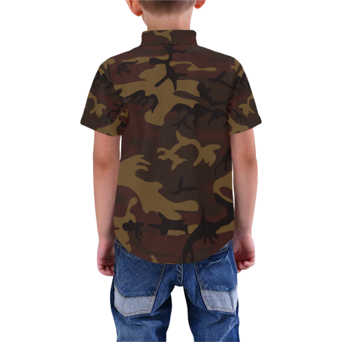Camo Dark Brown Boys' All Over Print Short Sleeve Shirt (Model T59)