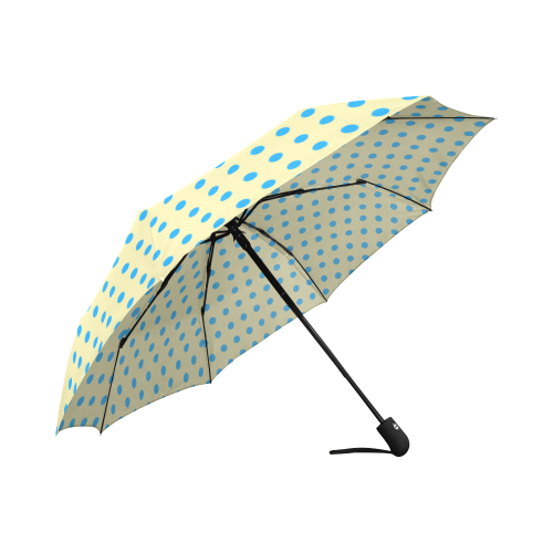 Light Blue Polka Dots on Yellow Auto-Foldable Umbrella (Model U04)