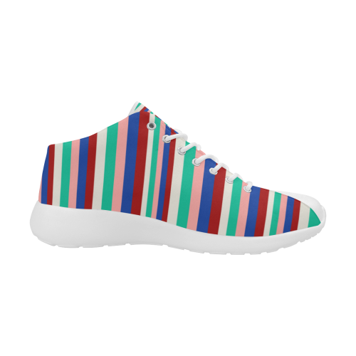 Colored Stripes - Dark Red Blue Rose Teal Cream Women's Basketball Training Shoes/Large Size (Model 47502)