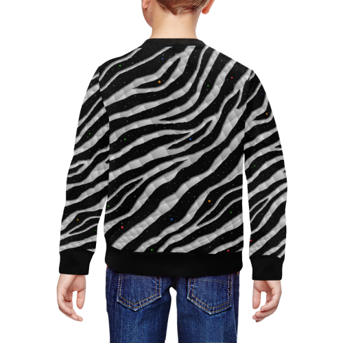 Ripped SpaceTime Stripes - White All Over Print Crewneck Sweatshirt for Kids (Model H29)