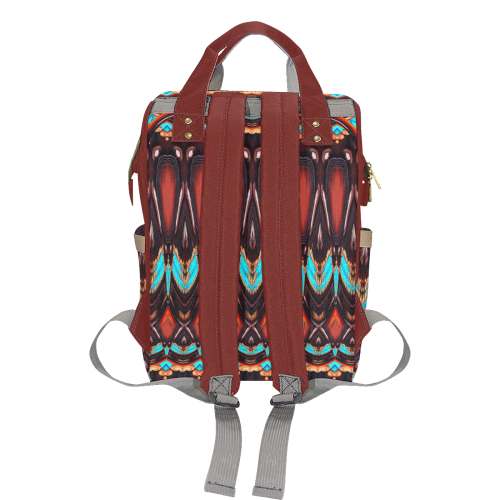 K172 Wood and Turquoise Abstract Multi-Function Diaper Backpack/Diaper Bag (Model 1688)
