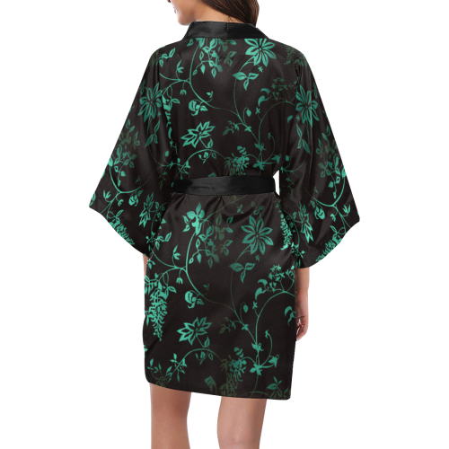 Gothic Black and Turquoise Pattern Kimono Robe