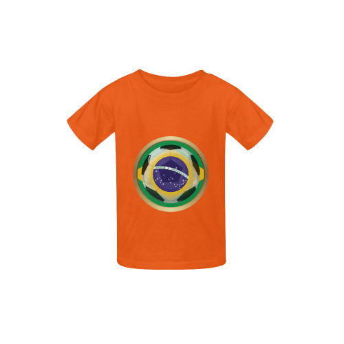 Sports Brazil Soccer Ball Orange Kid's  Classic T-shirt (Model T22)