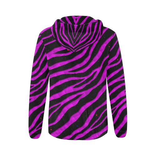 Ripped SpaceTime Stripes - Pink All Over Print Full Zip Hoodie for Women (Model H14)