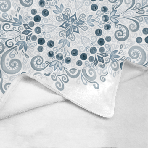 Blueberry Field, Blue, Watercolor Mandala Ultra-Soft Micro Fleece Blanket 40"x50"