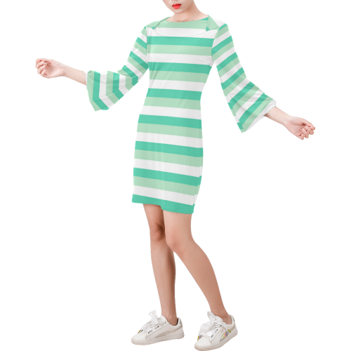 Mint Stripes Bell Sleeve Dress (Model D52)