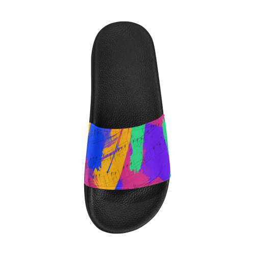 Groovy Paint Brush Strokes with Music Notes Men's Slide Sandals (Model 057)