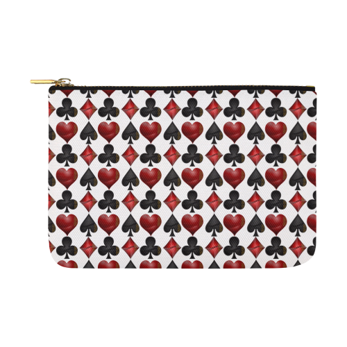 Las Vegas Black and Red Casino Poker Card Shapes on White Carry-All Pouch 12.5''x8.5''