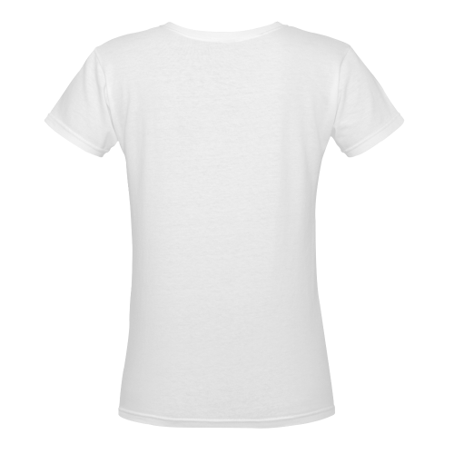Patchwork Heart Teddy White Women's Deep V-neck T-shirt (Model T19)