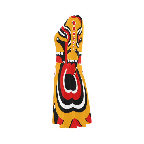 Red Yellow Tiki Tribal 3/4 Sleeve Sundress (D23)