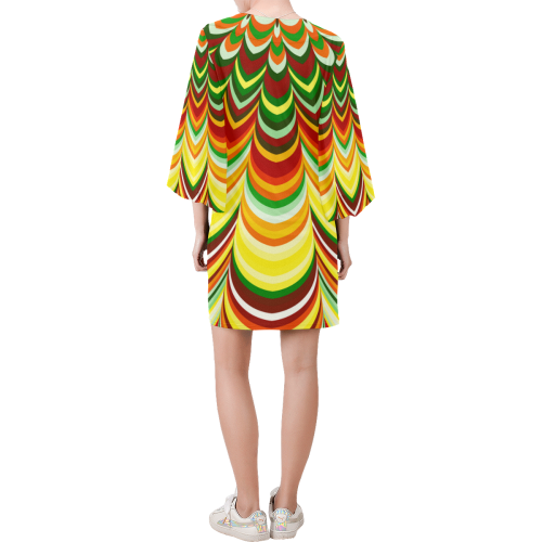 Colorful striped pattern Bell Sleeve Dress (Model D52)