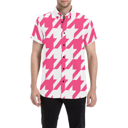 Pink Houndstooth Large Men's All Over Print Short Sleeve Shirt/Large Size (Model T53)