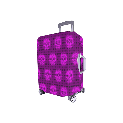 skulls and hearts, pink by JamColors Luggage Cover/Small 18"-21"