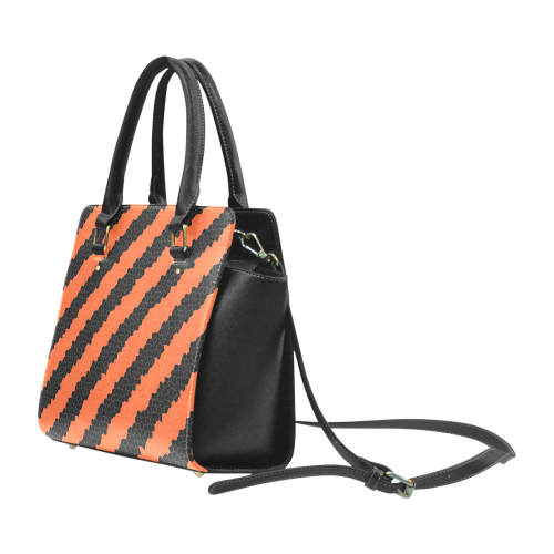 Black Orange Diagonal Mosaic Stripes Classic Shoulder Handbag (Model 1653)