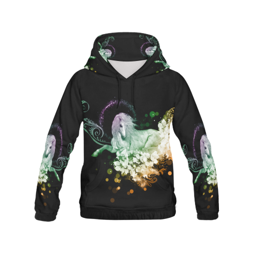 Beautiful unicorn with flowers, colorful All Over Print Hoodie for Men/Large Size (USA Size) (Model H13)