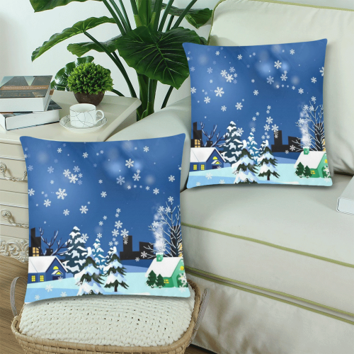 SNOWFLAKE CHISTMAS KINGDOM Custom Zippered Pillow Cases 18"x 18" (Twin Sides) (Set of 2)
