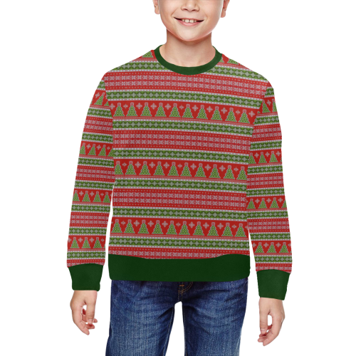 Real Christmas Trees Ugly Sweater Green All Over Print Crewneck Sweatshirt for Kids (Model H29)