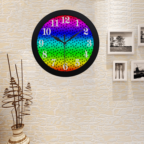 Rainbow with black pawprints Circular Plastic Wall clock
