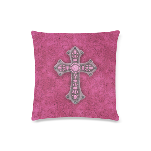 Pink Rustic Cross Custom Zippered Pillow Case 16"x16"(Twin Sides)