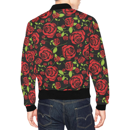 Red Roses on Black All Over Print Bomber Jacket for Men/Large Size (Model H19)