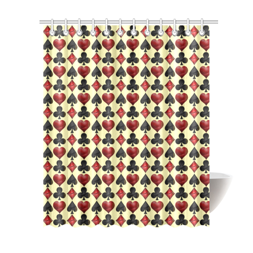 Las Vegas  Black and Red Casino Poker Card Shapes on Yellow Shower Curtain 69"x84"