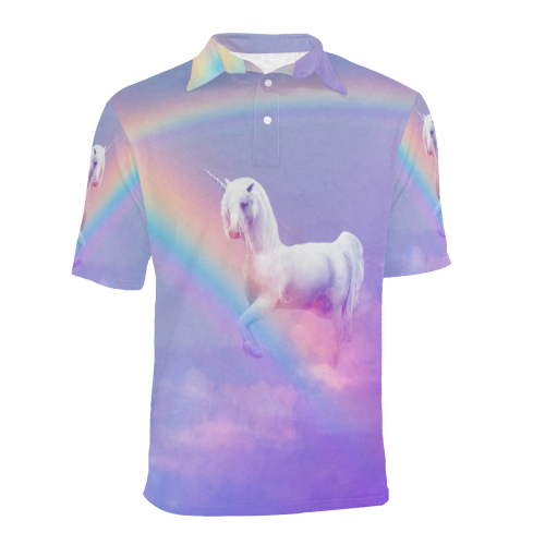 Unicorn and Rainbow Men's All Over Print Polo Shirt (Model T55)