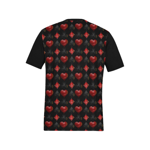 Las Vegas Black and Red Casino Poker Card Shapes on Black Men's All Over Print T-Shirt (Solid Color Neck) (Model T63)