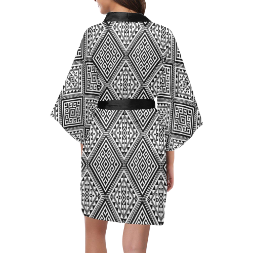 Geometric Folklore Diamonds Ethno Pattern black Kimono Robe