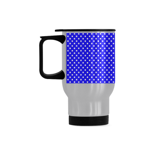 Blue polka dots Travel Mug (Silver) (14 Oz)