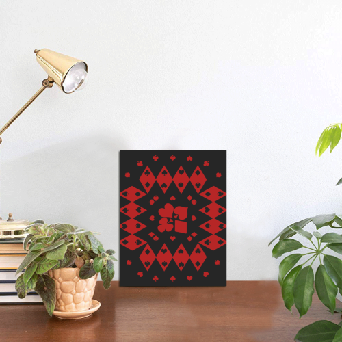 Black and Red Playing Card Shapes Round Photo Panel for Tabletop Display 6"x8"
