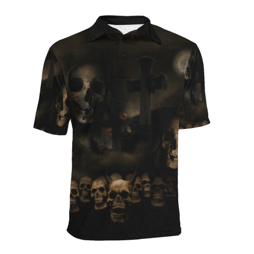 Gothic Skulls at Cemetery Men's All Over Print Polo Shirt (Model T55)