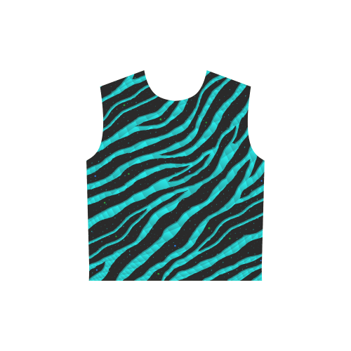 Ripped SpaceTime Stripes - Cyan All Over Print Sleeveless Hoodie for Women (Model H15)