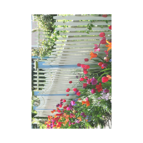 Tulips Garden Along White Picket Fence Floral Photography garden flag Garden Flag 28''x40'' （Without Flagpole）