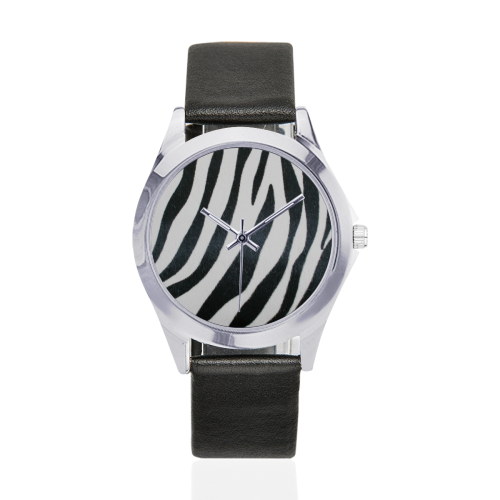 zebre Unisex Silver-Tone Round Leather Watch (Model 216)