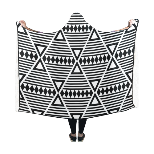 Black Aztec Tribal Hooded Blanket 60''x50''