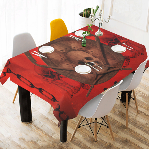 Skulls on red vintage background Cotton Linen Tablecloth 60" x 90"